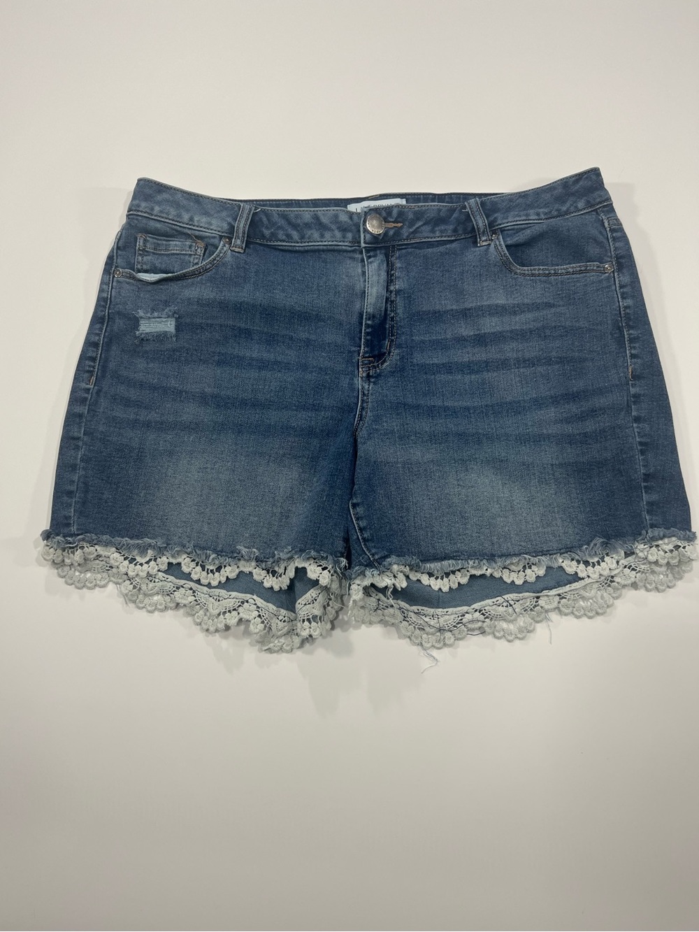 Lane Bryant Lace Trim Distressed Denim Shorts 18